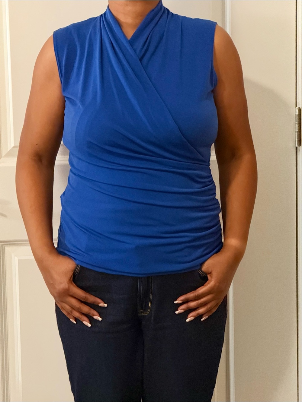 Dress Barn Royal Blue Sleeveless Surplice Top